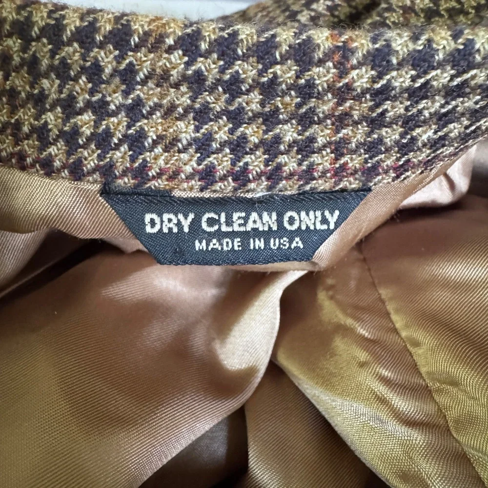 Bill Blass Sport Coat Mens 42R Brown Houndstooth Wool Two Button Blazer USA Made
